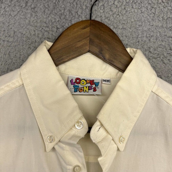 Vintage Looney Tunes Shirt Men's Medium White Sylvester Tweety Button Down 90s - Picture 7 of 16